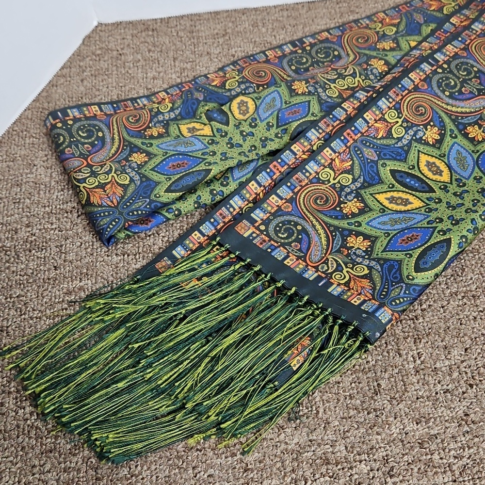 New & Lingwood 100% Silk Fringe Scarf 72" Made in Italy Colorful Paisley - Picture 2 of 7